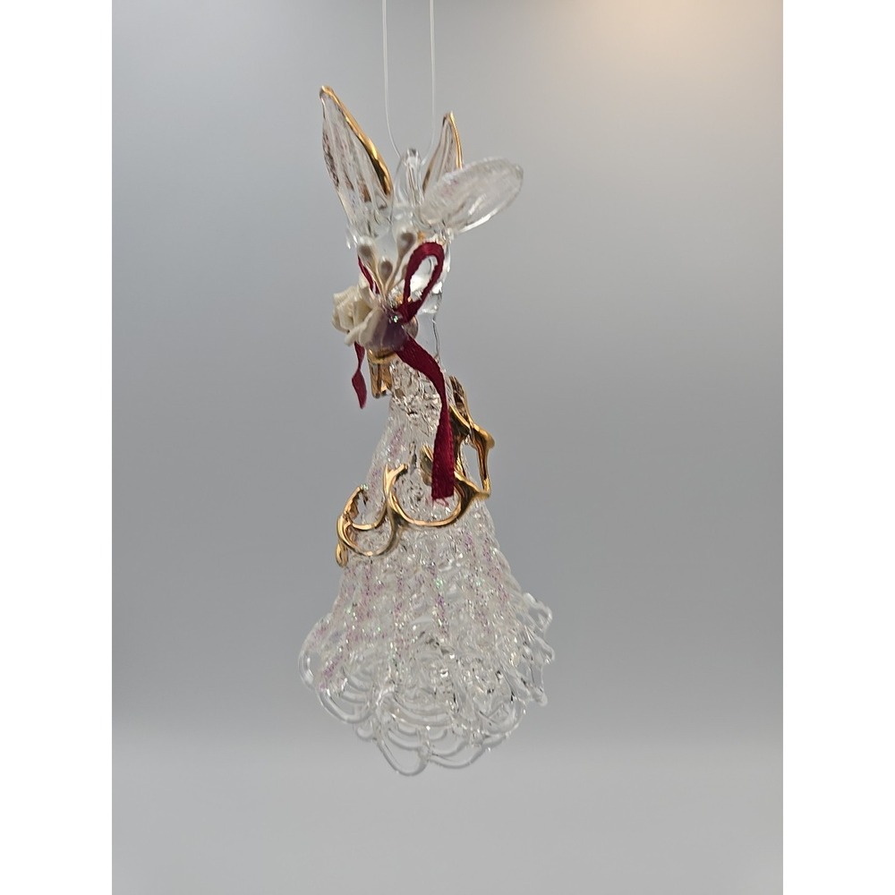 Vintage‎ Blown Glass Spun Christmas Tree Ornament Rare Gold Floral Bow Dove - Picture 2 of 4